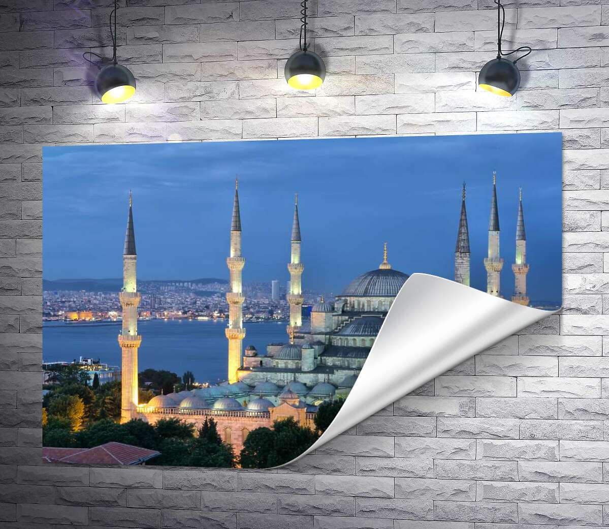 друк Блакитний вечір опускається на стіни величної мечеті Султанахмет (Sultanahmet Camii)