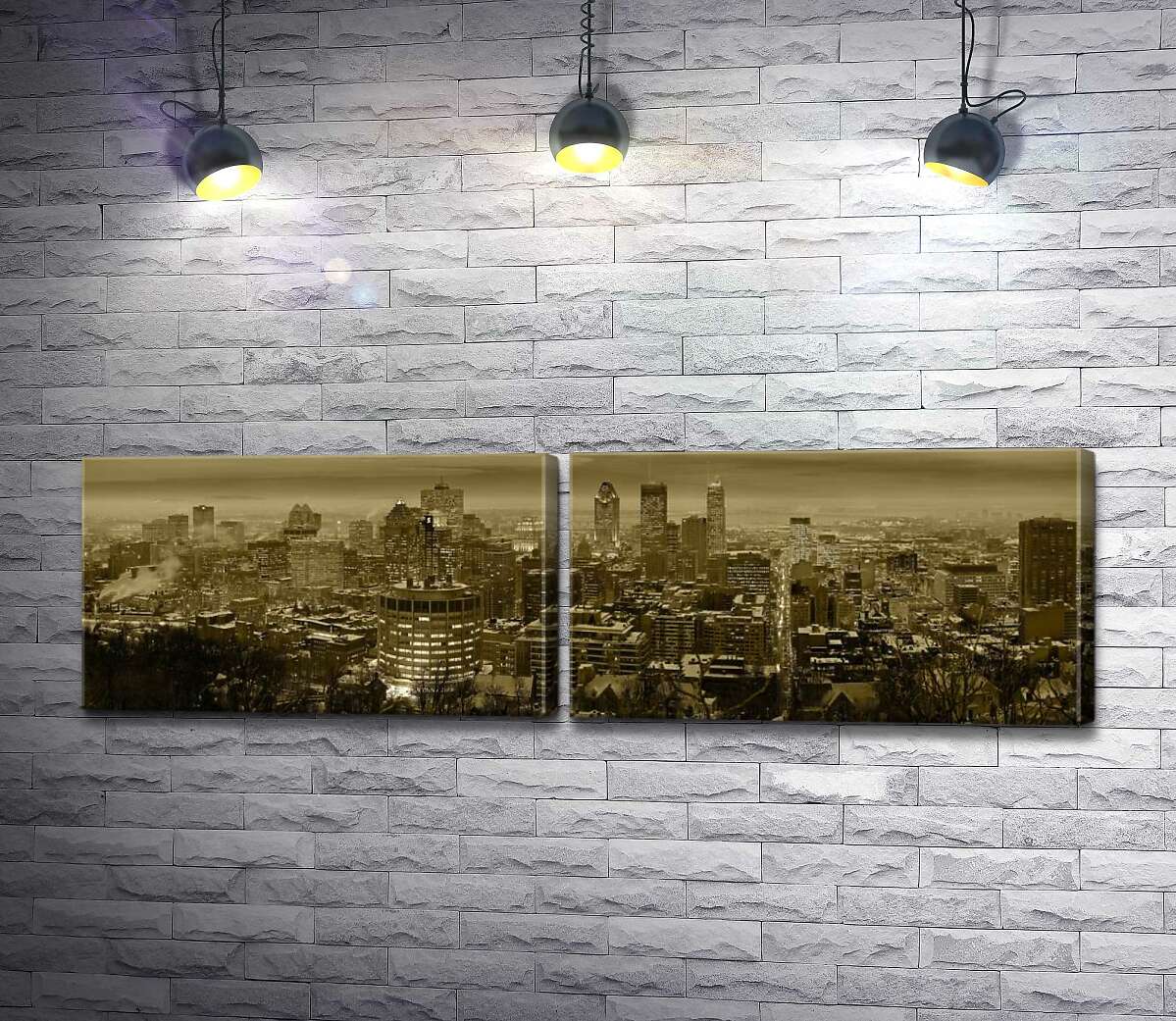модульная картина Ретро-стиль панорамы небоскребов современного мегаполиса