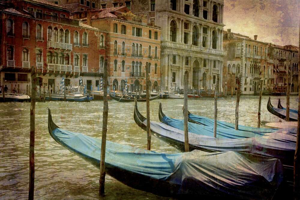 картина-постер Пристань гондол на водах венеціанського каналу