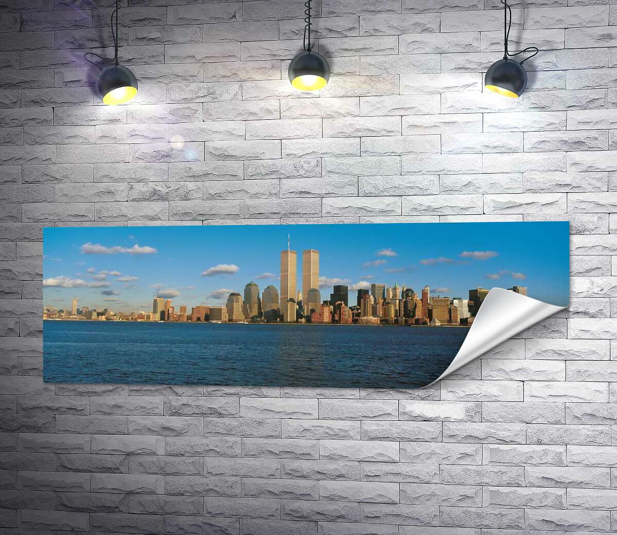печать Скопление небоскребов Манхэттена (Manhattan) за заливом Нью-Йорк (New York Bay)