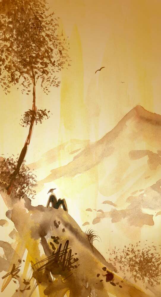 картина-постер Отдых между скалистыми горами