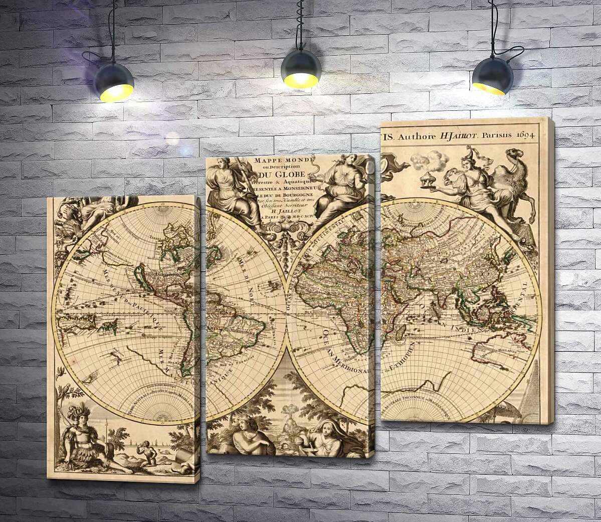 модульна картина Карта півкуль Землі 1694 року, авторства французького картографа Юбера Жайо (Hubert Jaillot) (Модуль №14)