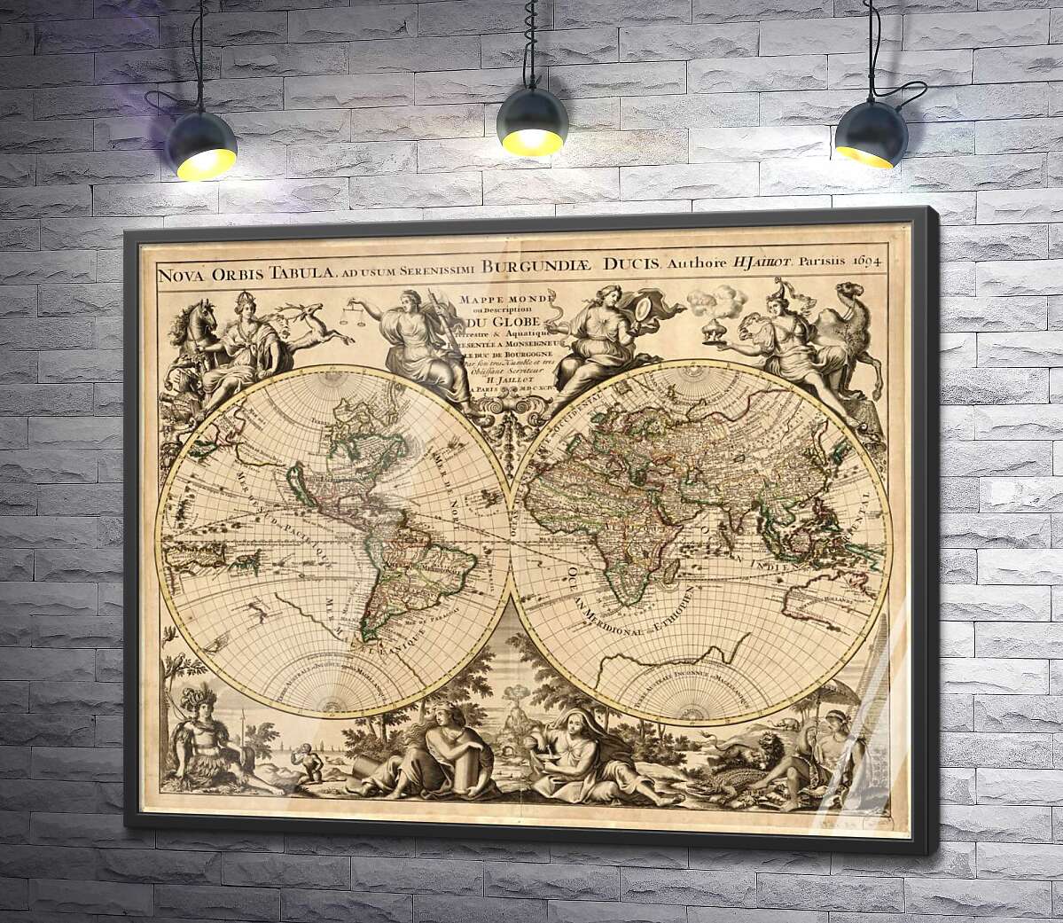 постер Карта полушарий Земли 1694 года, авторства французского картографа Юбера Жайо (Hubert Jaillot)