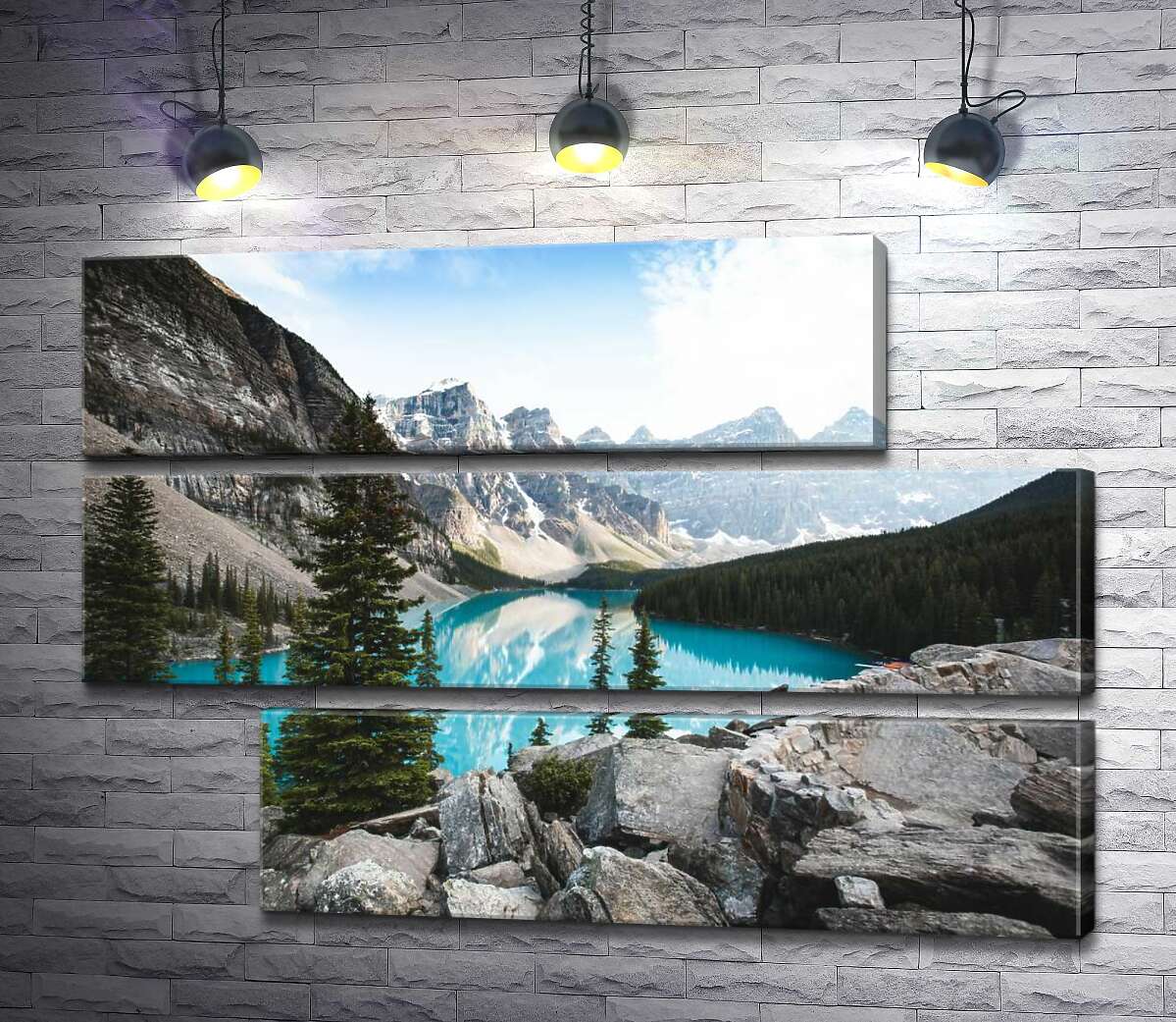модульна картина Вид на озеро Морейн (Moraine Lake) зі скелястої вершини (Модуль №16)