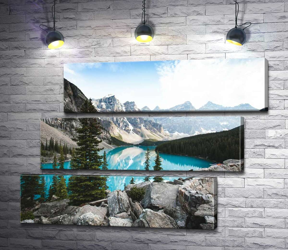 модульна картина Вид на озеро Морейн (Moraine Lake) зі скелястої вершини (Модуль №17)