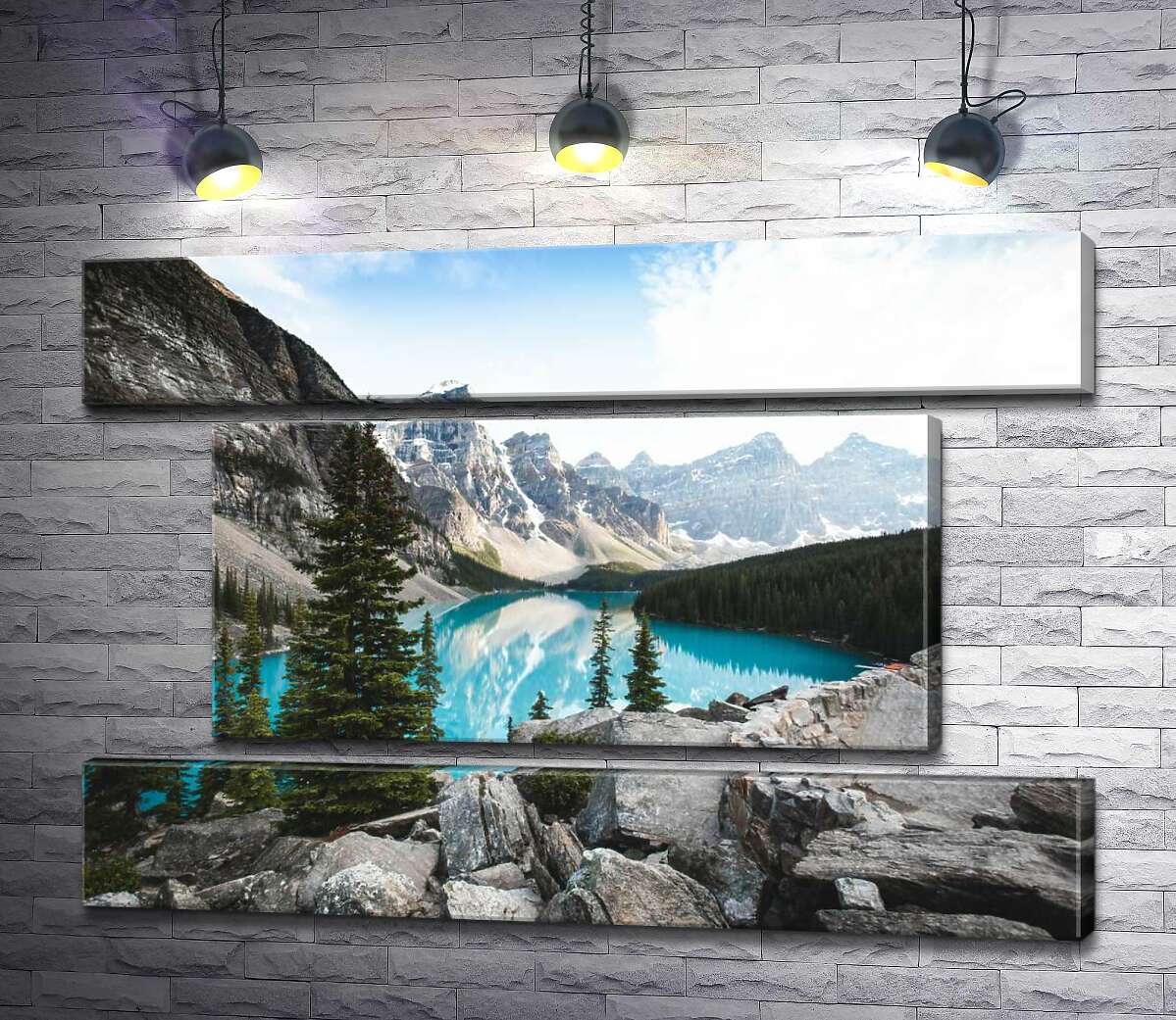 модульная картина Вид на озеро Морейн (Moraine Lake) со скалистой вершины (Модуль №18)