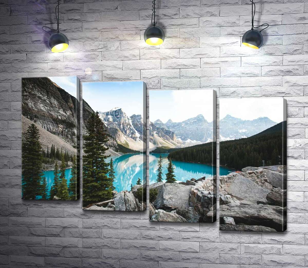 модульна картина Вид на озеро Морейн (Moraine Lake) зі скелястої вершини (Модуль №19)