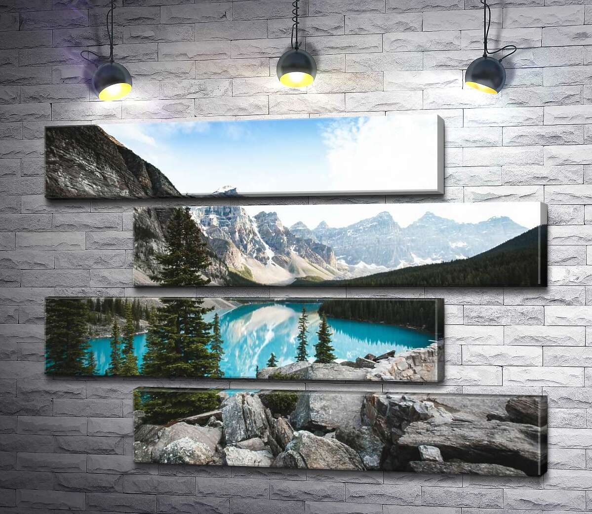 модульна картина Вид на озеро Морейн (Moraine Lake) зі скелястої вершини (Модуль №23)