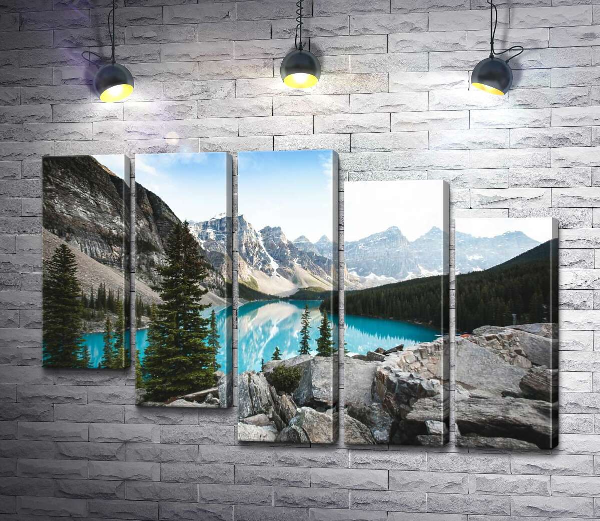 модульна картина Вид на озеро Морейн (Moraine Lake) зі скелястої вершини (Модуль №28)