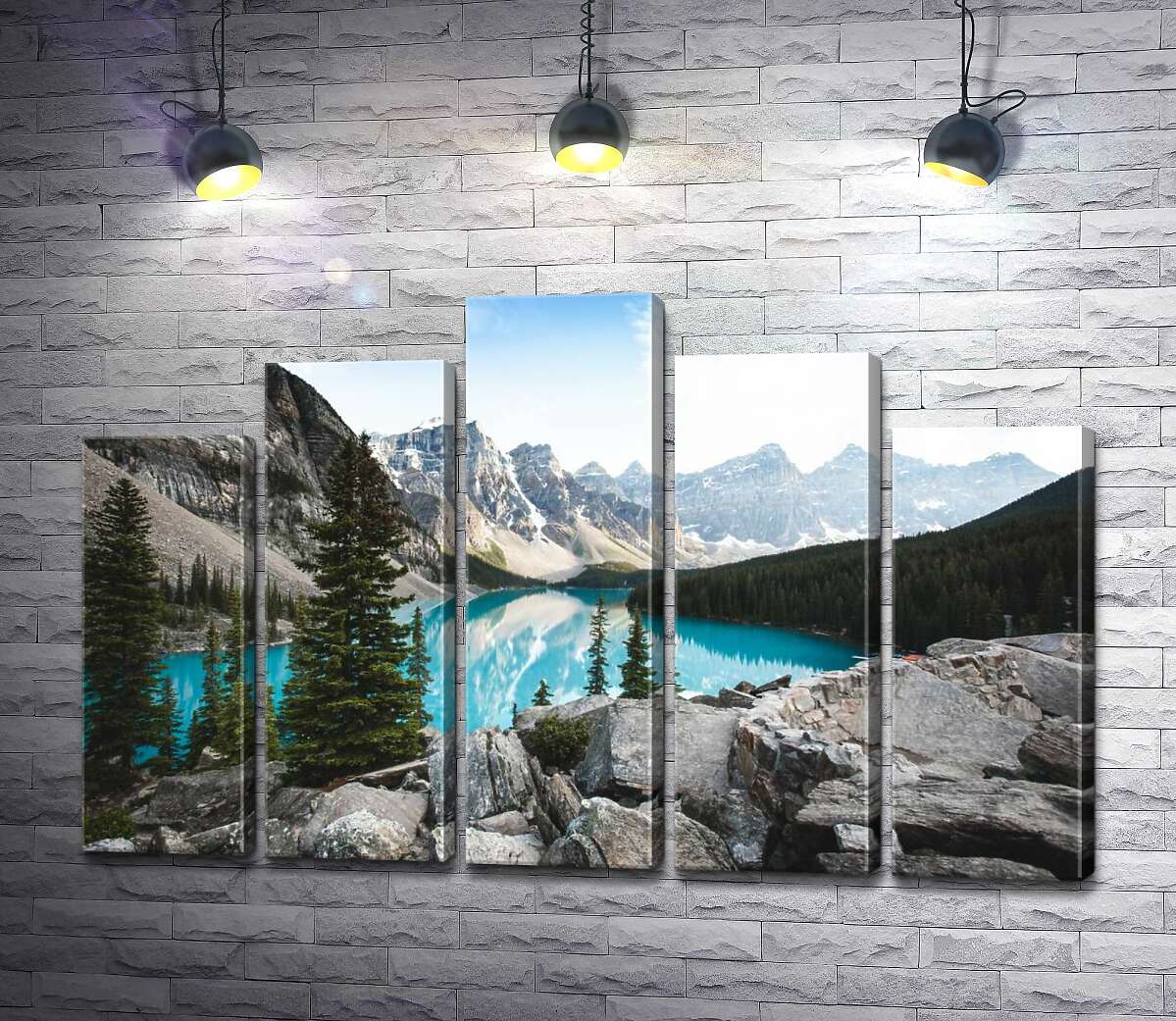 модульна картина Вид на озеро Морейн (Moraine Lake) зі скелястої вершини (Модуль №29)
