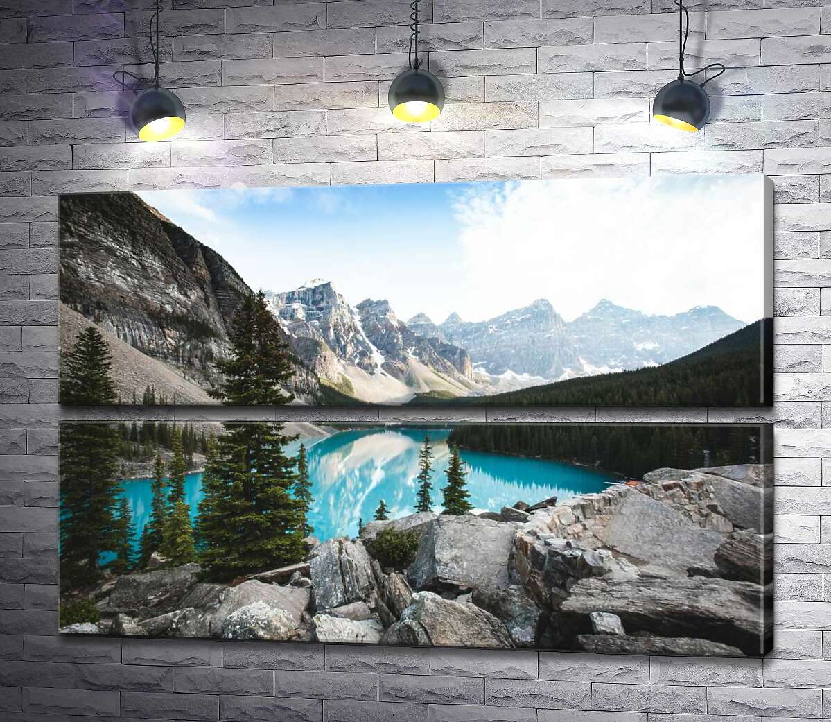 модульна картина Вид на озеро Морейн (Moraine Lake) зі скелястої вершини (Модуль №7)