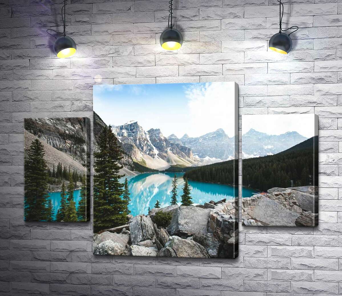 модульная картина Вид на озеро Морейн (Moraine Lake) со скалистой вершины (Модуль №5)