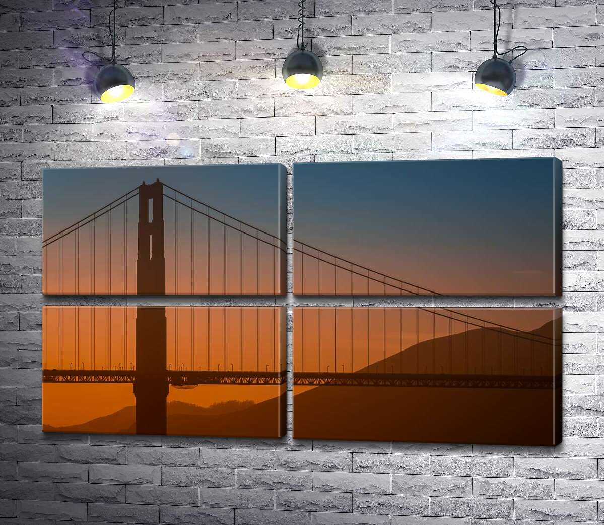 модульна картина Туманний вечір над мостом "Золоті ворота" (Golden Gate Bridge) (Модуль №25)