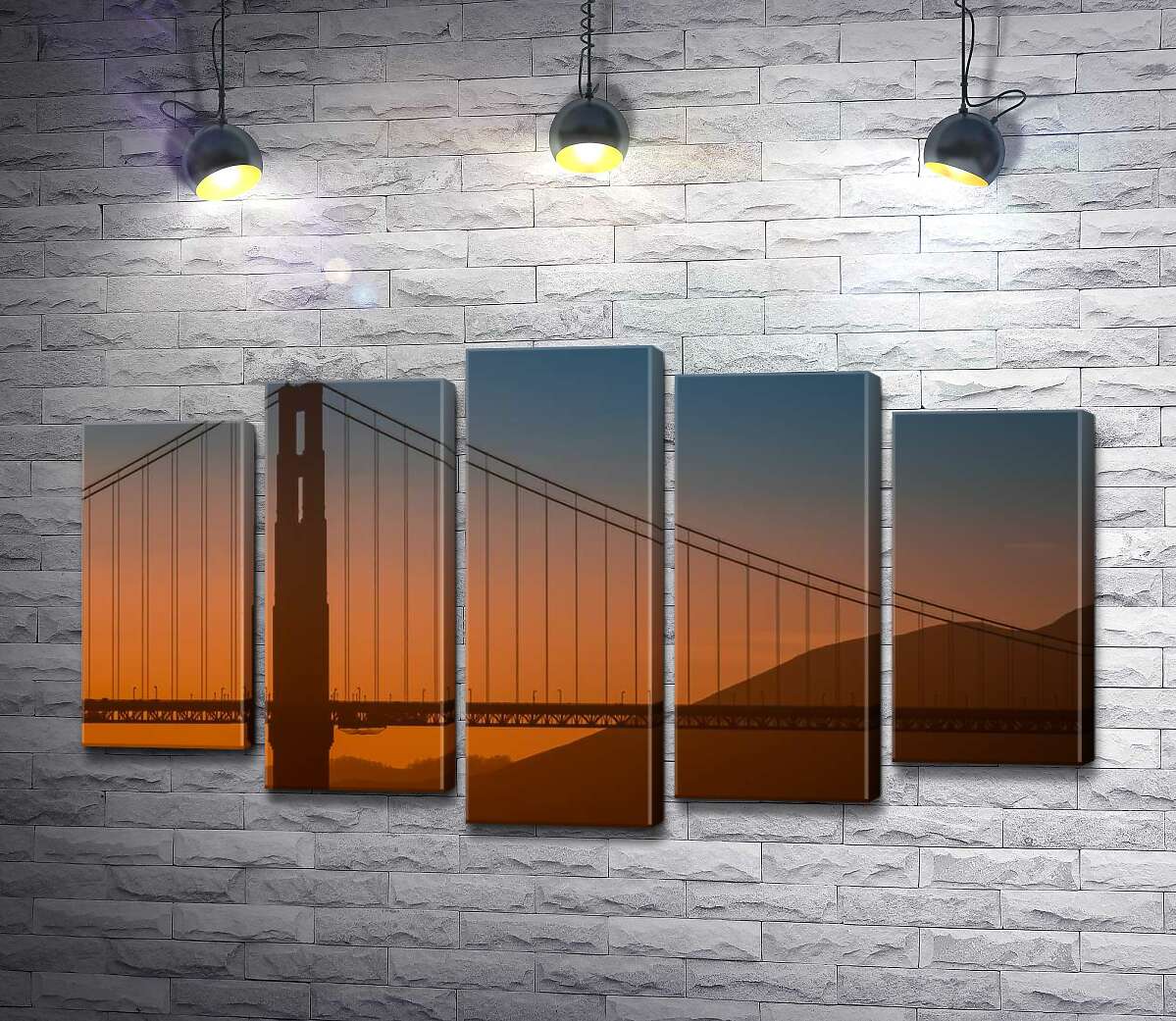 модульная картина Туманный вечер над мостом "Золотые ворота" (Golden Gate Bridge) (Модуль №4)