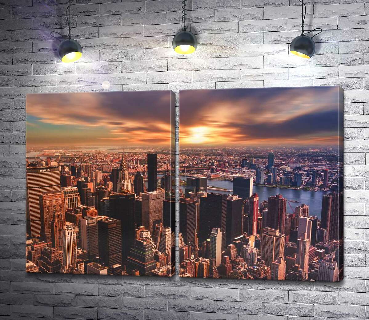 модульная картина Бронзовые небоскребы Нью-Йорка подпирают вечернее небо