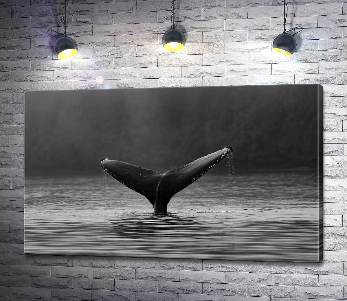 картина Мощный хвост кита виднеется над поверхностью воды