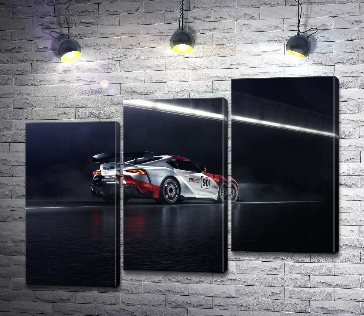 модульная картина Гоночный автомобиль Тойота (Toyota GR Supra GT4) разгоняется на трассе (Модуль №14)