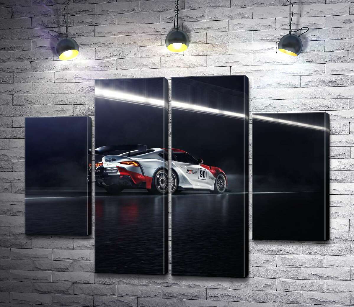 модульная картина Гоночный автомобиль Тойота (Toyota GR Supra GT4) разгоняется на трассе (Модуль №20)