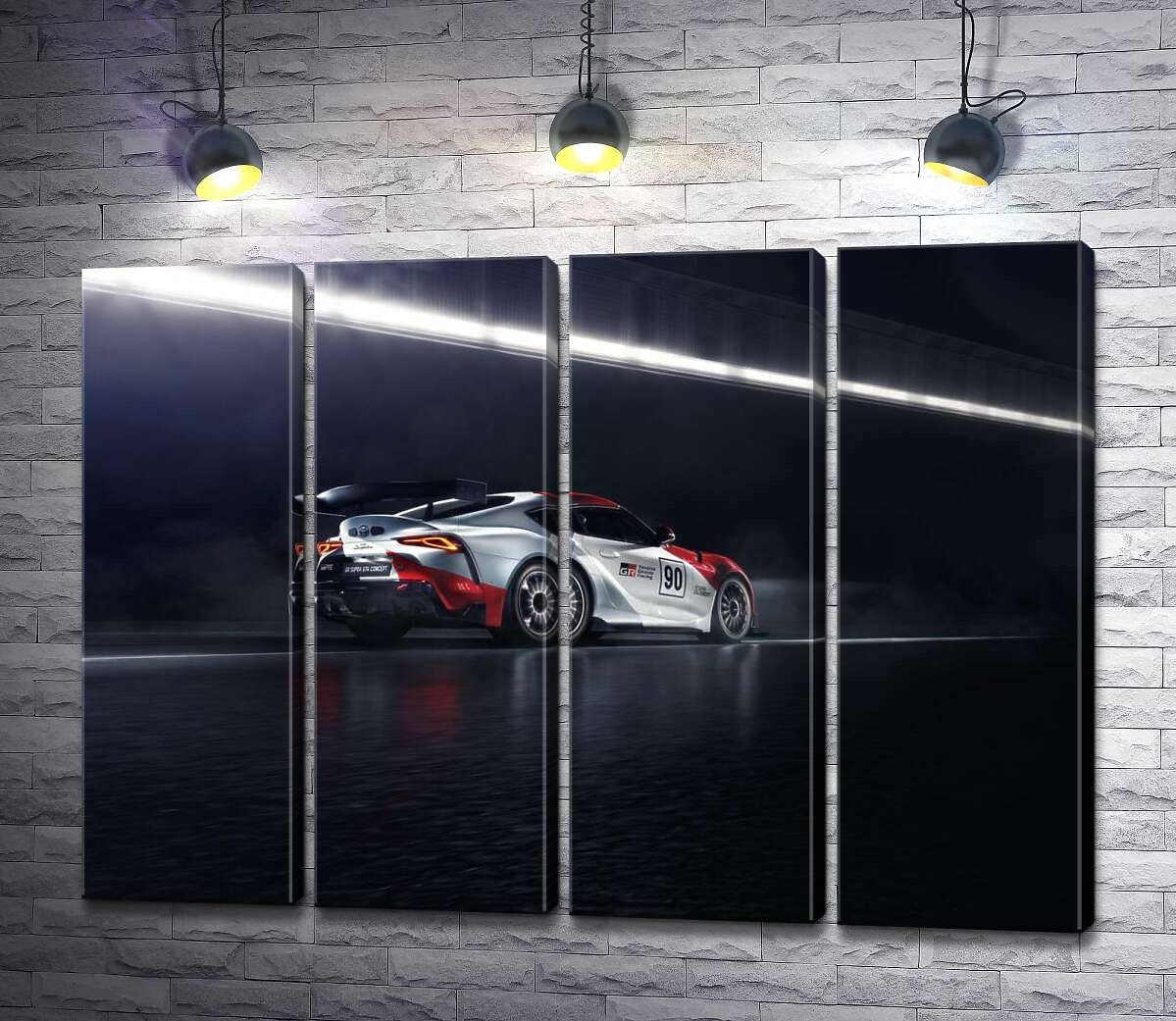 модульная картина Гоночный автомобиль Тойота (Toyota GR Supra GT4) разгоняется на трассе (Модуль №24)