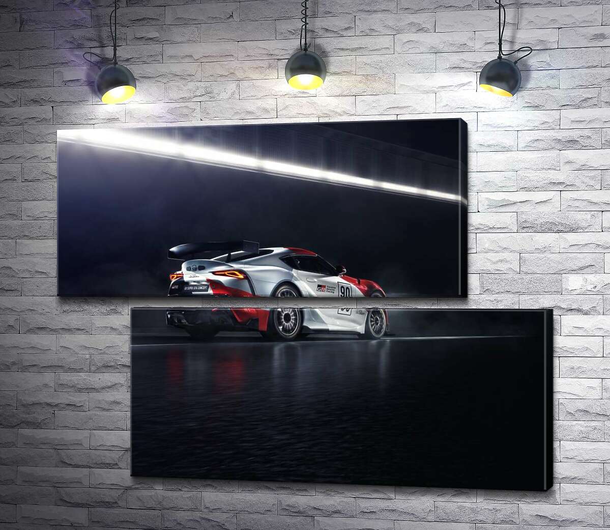 модульна картина Гоночний автомобіль Тойота (Toyota GR Supra GT4) розганяється на трасі (Модуль №8)