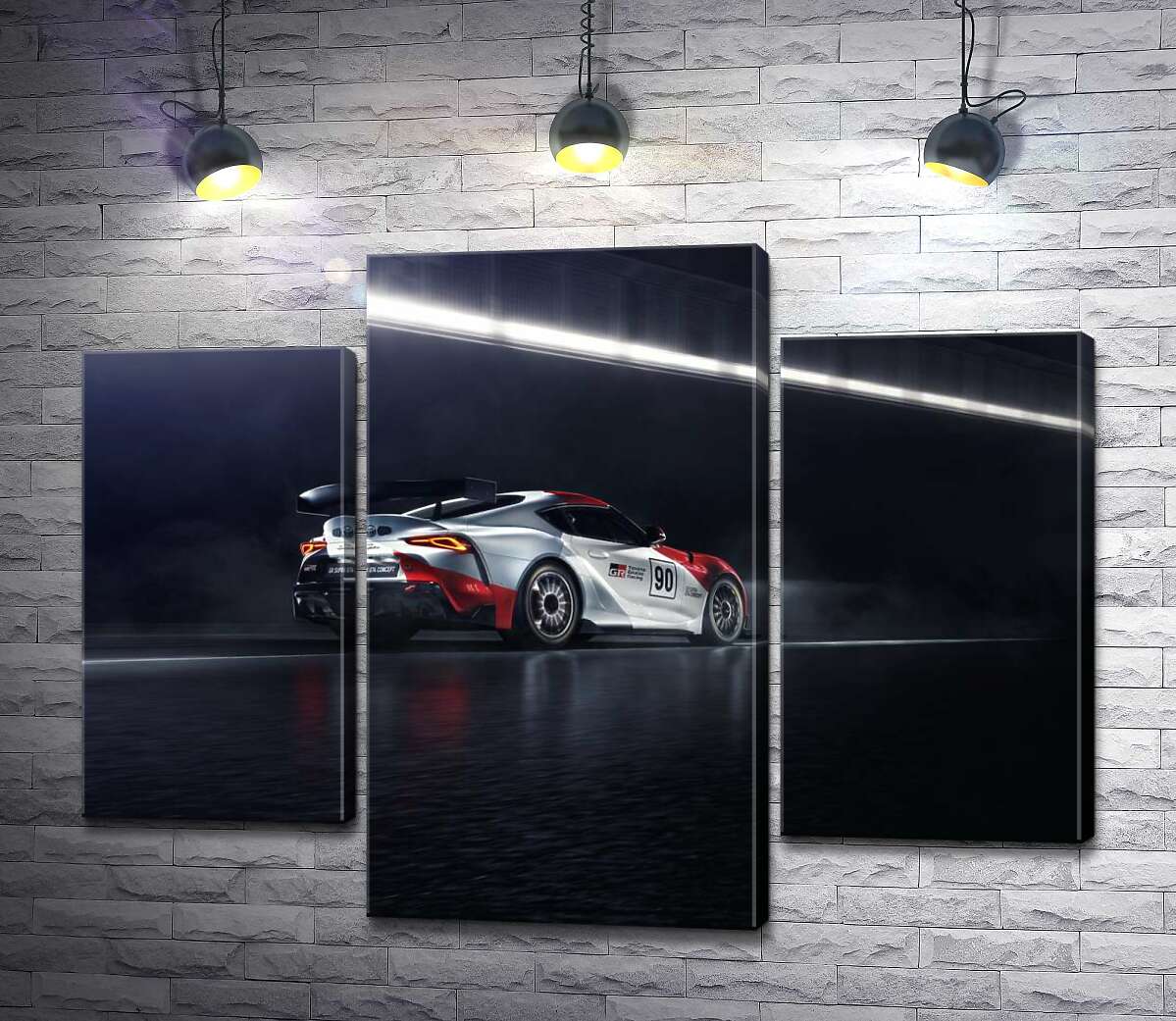 модульна картина Гоночний автомобіль Тойота (Toyota GR Supra GT4) розганяється на трасі (Модуль №10)
