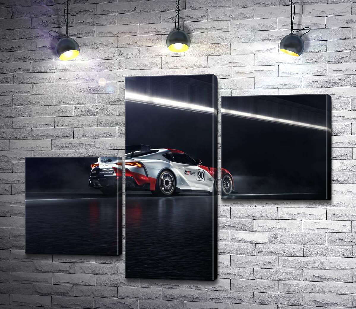 модульна картина Гоночний автомобіль Тойота (Toyota GR Supra GT4) розганяється на трасі (Модуль №12)