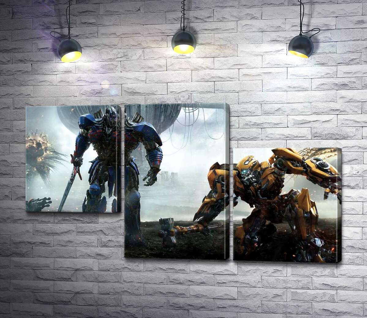 модульная картина Автоботы Оптимус Прайм (Optimus Prime) и Бамблби (Bumblebee) – герои фильма "Трансформеры" (Transformers) (Модуль №13)