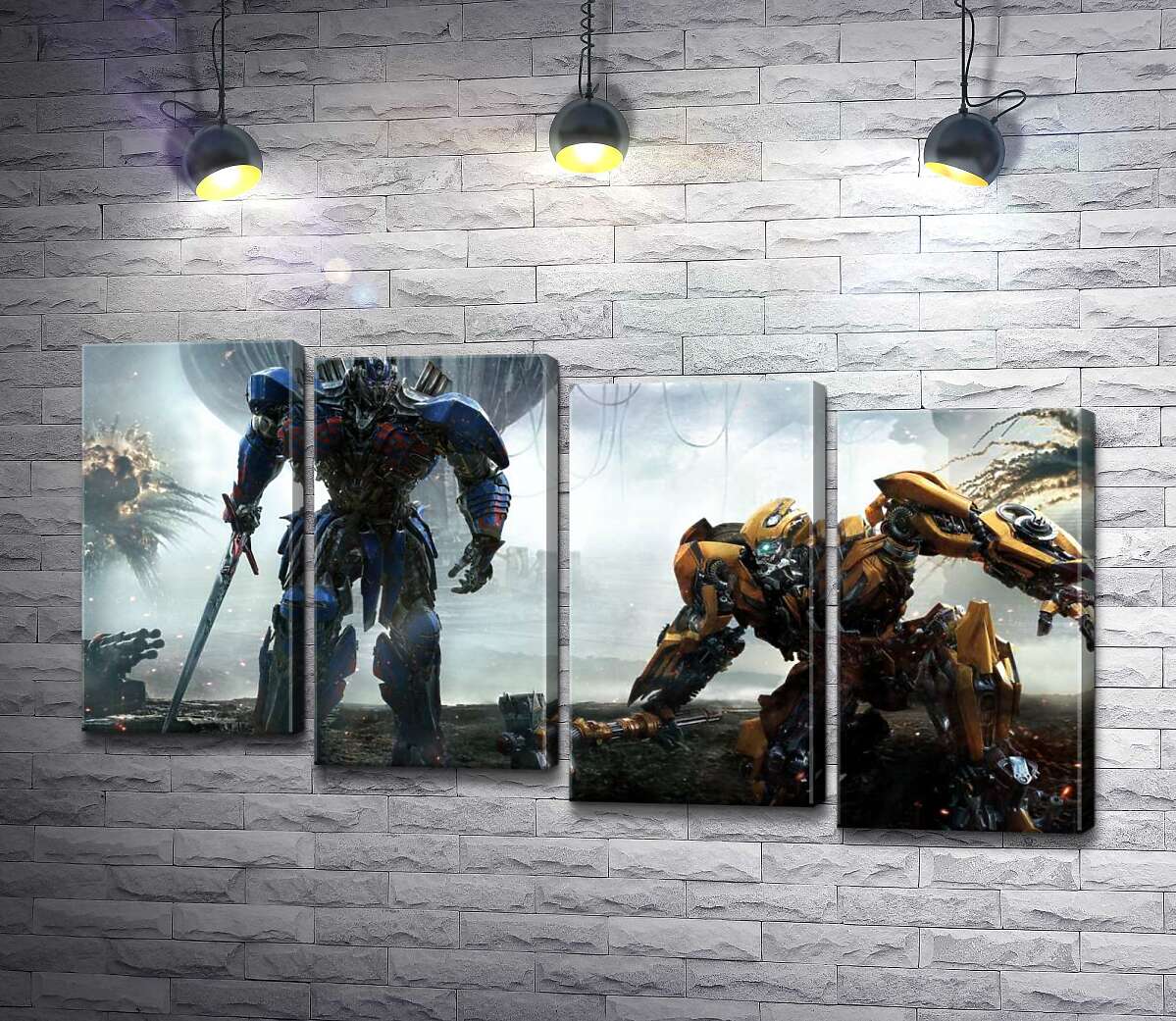 модульна картина Автоботи Оптімус Прайм (Optimus Prime) та  Бамблбі (Bumblebee) - герої фільму "Трансформери" (Transformers) (Модуль №19)