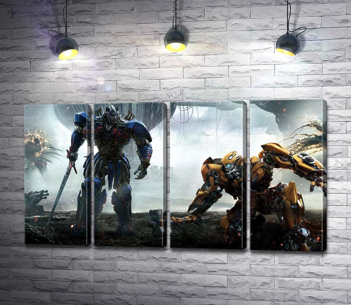 модульна картина Автоботи Оптімус Прайм (Optimus Prime) та  Бамблбі (Bumblebee) - герої фільму "Трансформери" (Transformers) (Модуль №24)