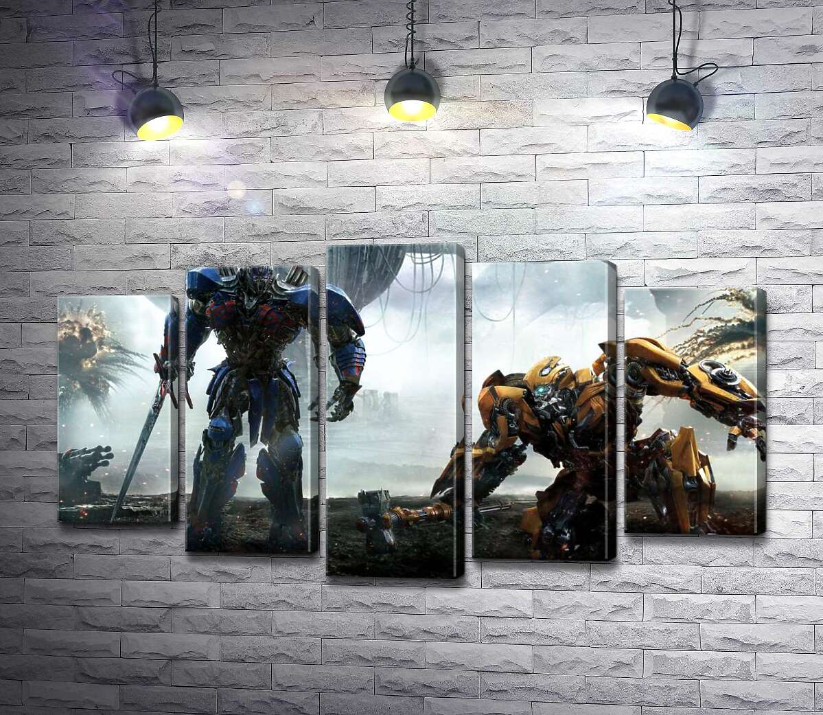 модульна картина Автоботи Оптімус Прайм (Optimus Prime) та  Бамблбі (Bumblebee) - герої фільму "Трансформери" (Transformers) (Модуль №4)