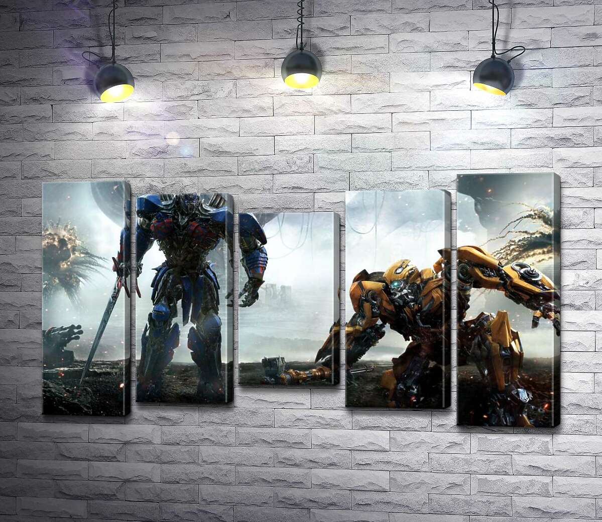 модульна картина Автоботи Оптімус Прайм (Optimus Prime) та  Бамблбі (Bumblebee) - герої фільму "Трансформери" (Transformers) (Модуль №27)