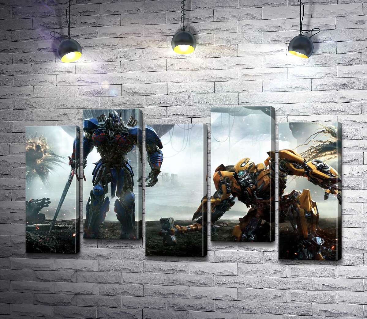 модульна картина Автоботи Оптімус Прайм (Optimus Prime) та  Бамблбі (Bumblebee) - герої фільму "Трансформери" (Transformers) (Модуль №30)