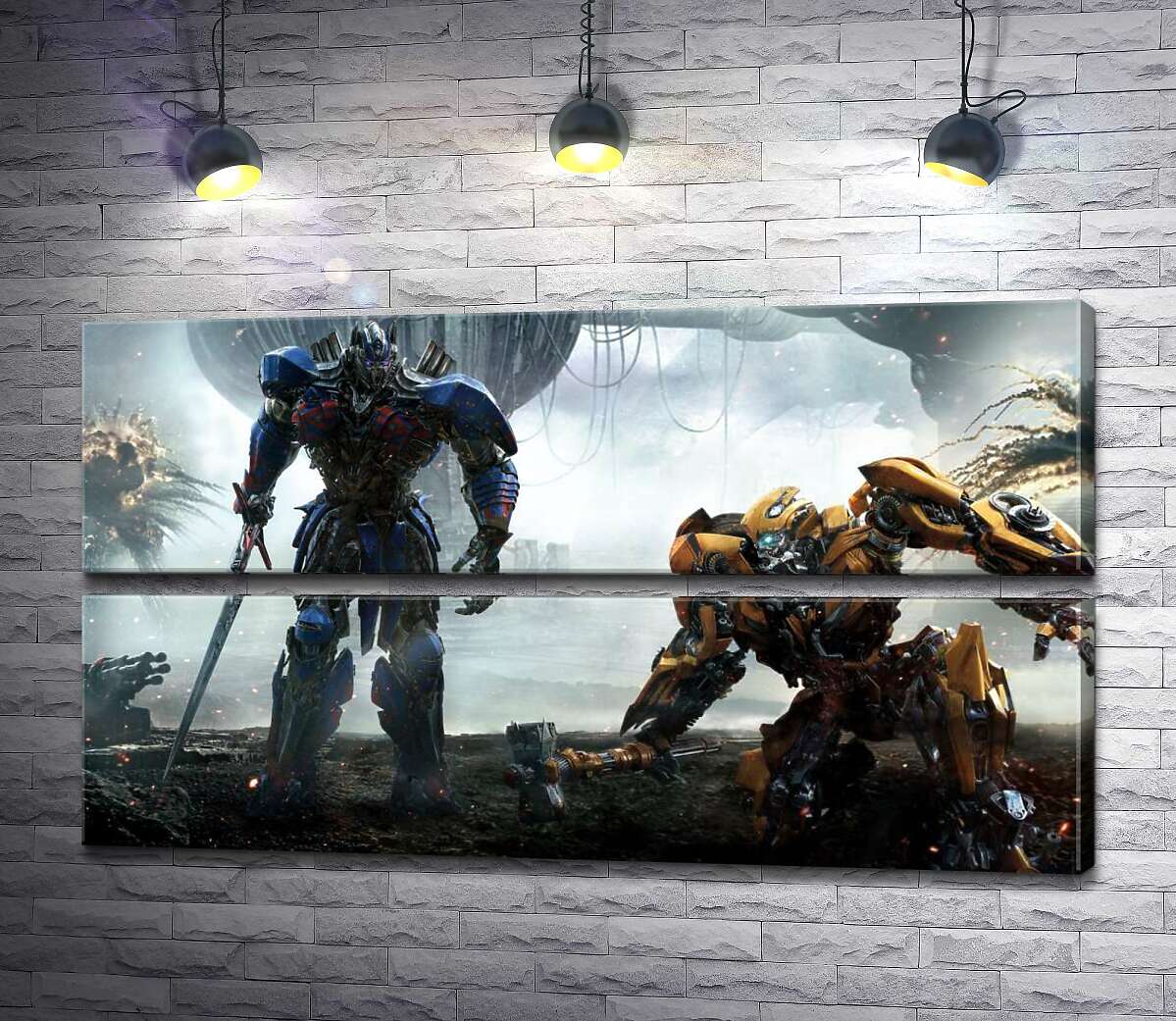 модульна картина Автоботи Оптімус Прайм (Optimus Prime) та  Бамблбі (Bumblebee) - герої фільму "Трансформери" (Transformers) (Модуль №7)