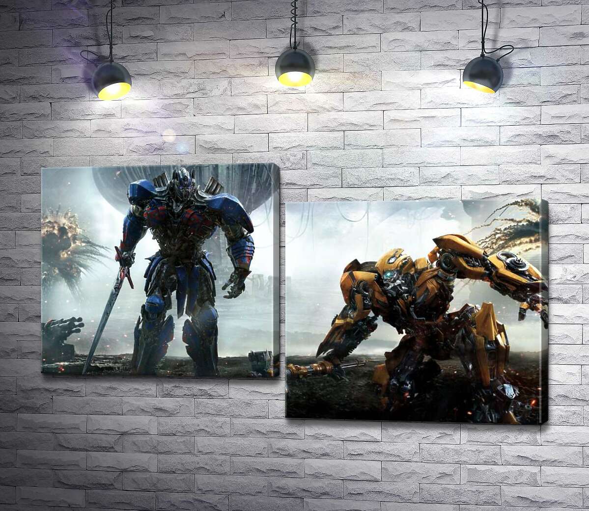 модульна картина Автоботи Оптімус Прайм (Optimus Prime) та  Бамблбі (Bumblebee) - герої фільму "Трансформери" (Transformers) (Модуль №9)