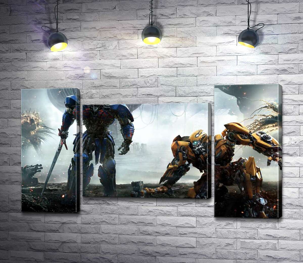 модульная картина Автоботы Оптимус Прайм (Optimus Prime) и Бамблби (Bumblebee) – герои фильма "Трансформеры" (Transformers) (Модуль №11)
