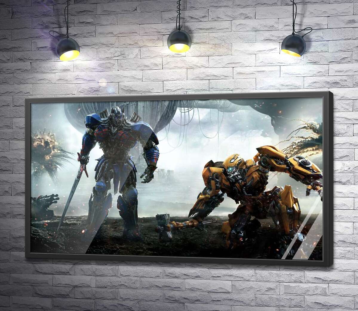 постер Автоботы Оптимус Прайм (Optimus Prime) и Бамблби (Bumblebee) – герои фильма "Трансформеры" (Transformers)
