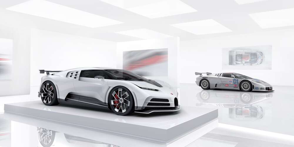 картина-постер Белый блеск спортивного автомобиля Бугатти (Bugatti Centodieci)