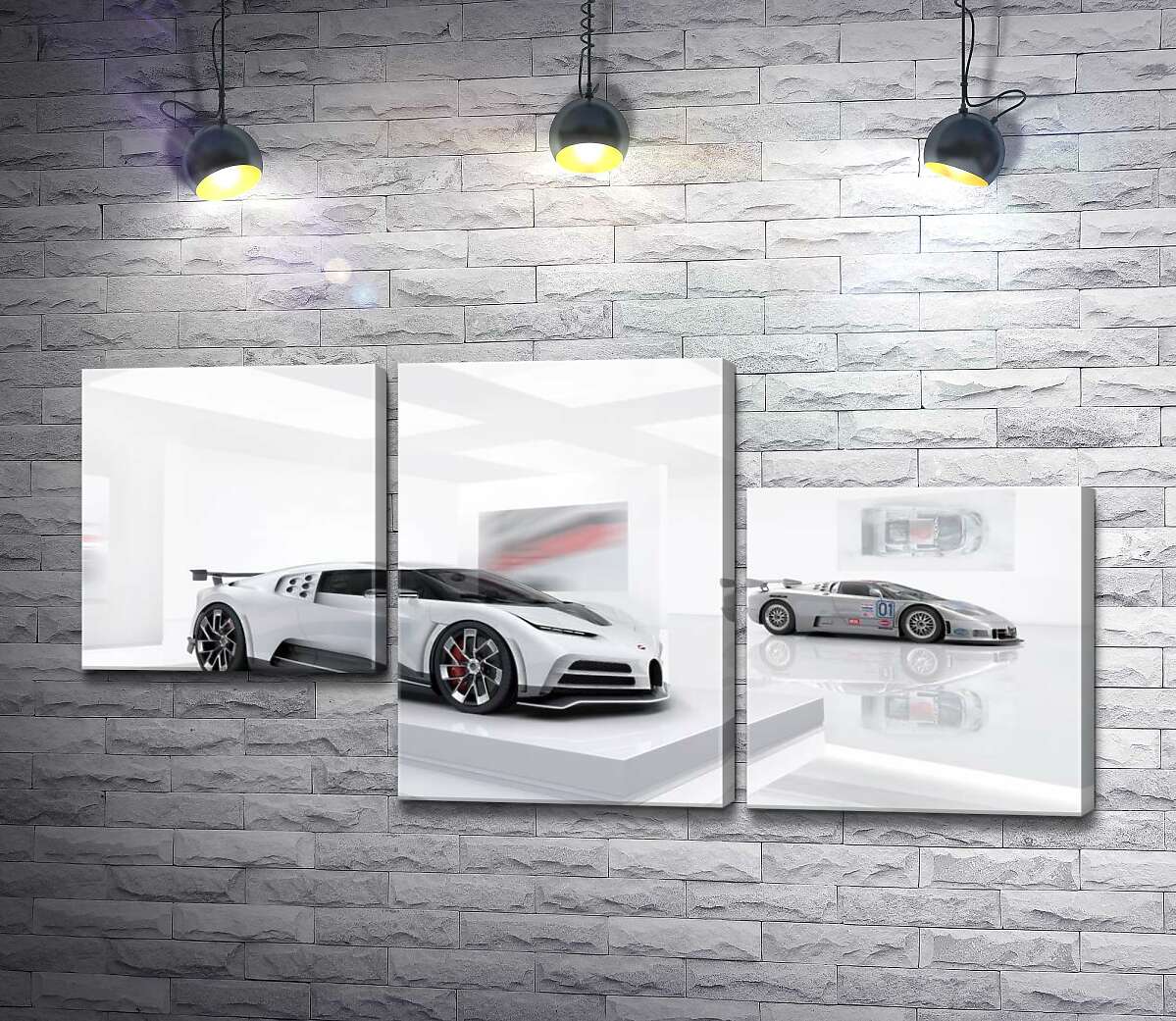 модульная картина Белый блеск спортивного автомобиля Бугатти (Bugatti Centodieci) (Модуль №13)