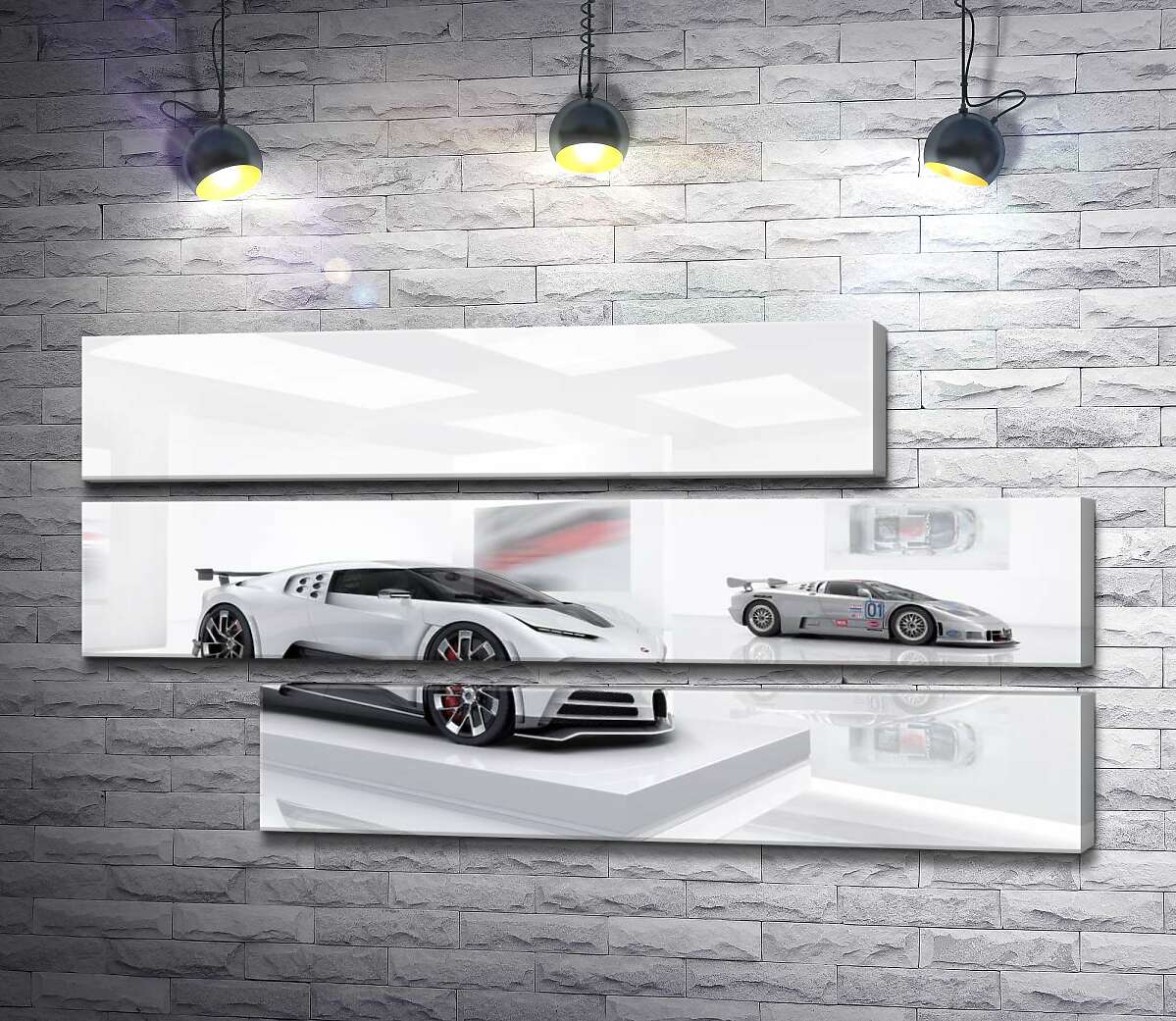 модульна картина Білий блиск спортивного автомобіля Бугатті (Bugatti Centodieci) (Модуль №16)