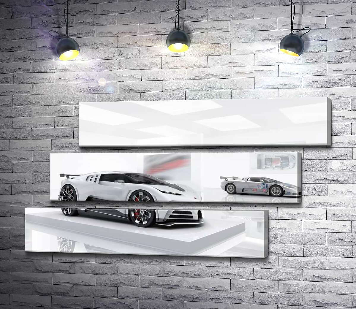 модульная картина Белый блеск спортивного автомобиля Бугатти (Bugatti Centodieci) (Модуль №17)