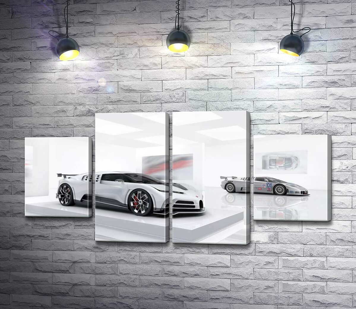 модульная картина Белый блеск спортивного автомобиля Бугатти (Bugatti Centodieci) (Модуль №20)