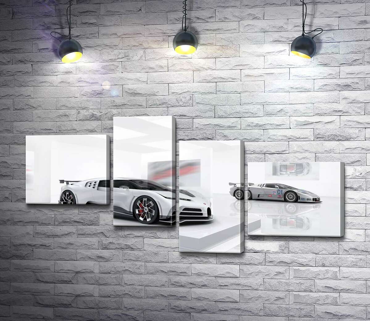 модульна картина Білий блиск спортивного автомобіля Бугатті (Bugatti Centodieci) (Модуль №21)