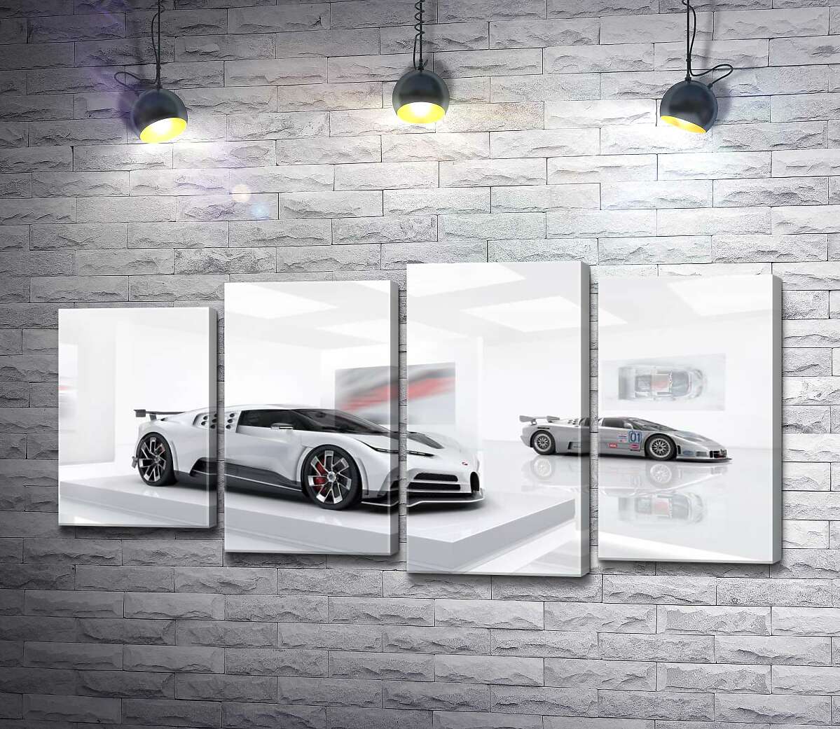 модульна картина Білий блиск спортивного автомобіля Бугатті (Bugatti Centodieci) (Модуль №3)