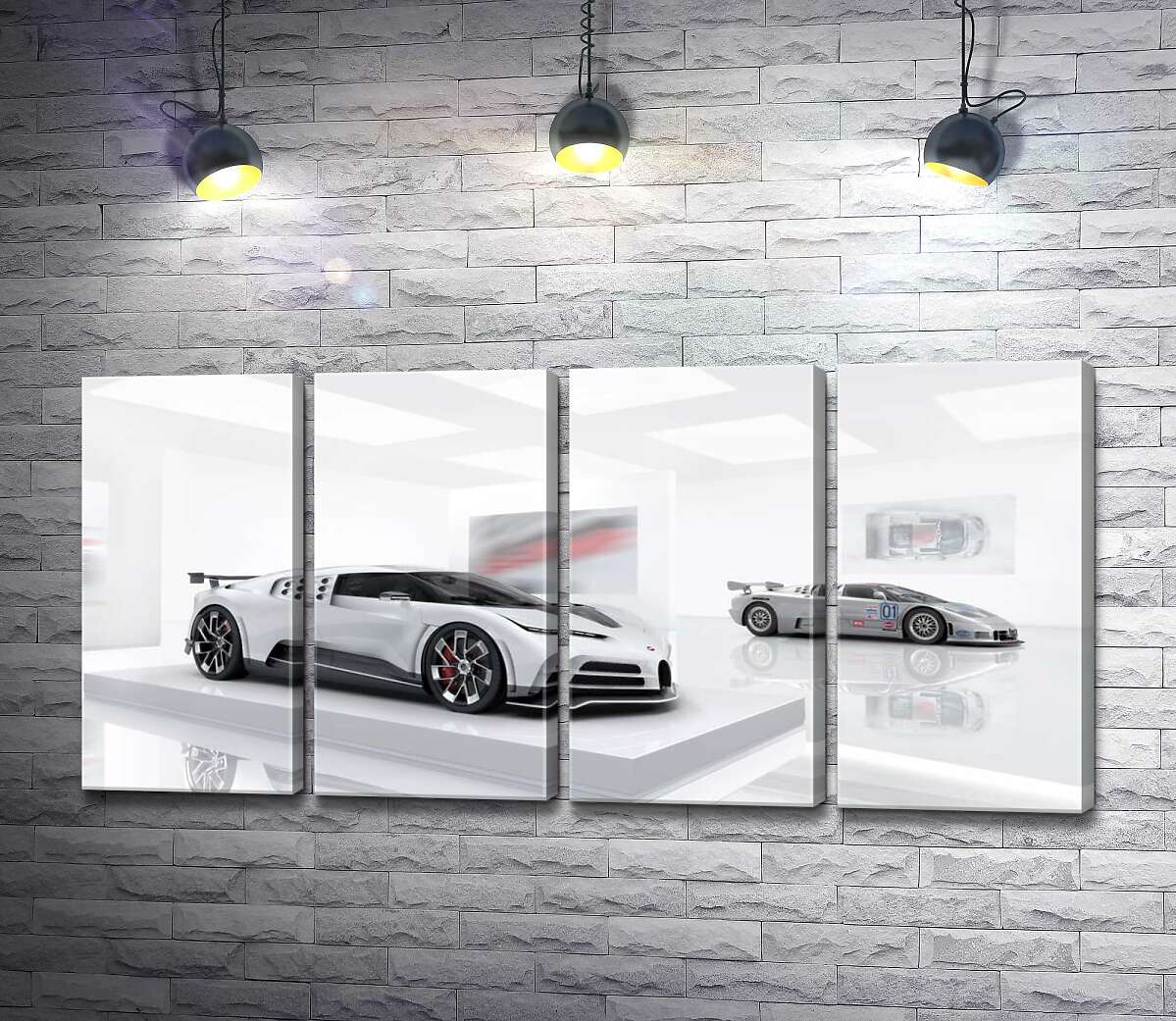 модульна картина Білий блиск спортивного автомобіля Бугатті (Bugatti Centodieci) (Модуль №24)
