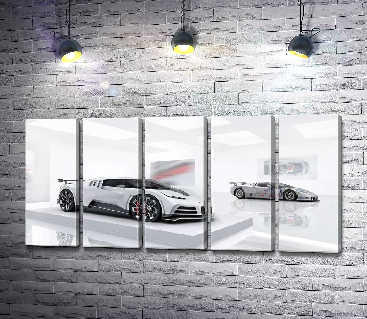 модульна картина Білий блиск спортивного автомобіля Бугатті (Bugatti Centodieci) (Модуль №26)