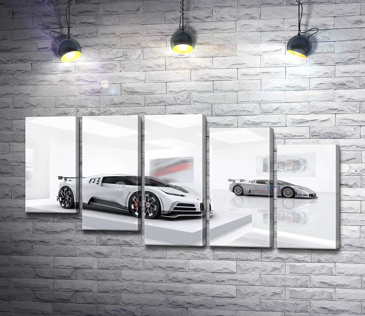 модульная картина Белый блеск спортивного автомобиля Бугатти (Bugatti Centodieci) (Модуль №28)