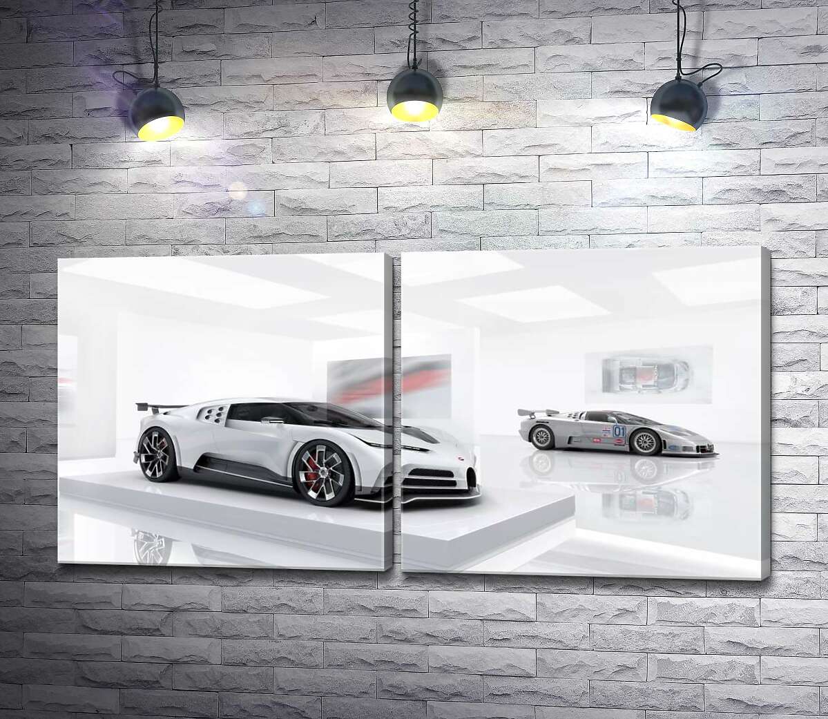 модульная картина Белый блеск спортивного автомобиля Бугатти (Bugatti Centodieci)