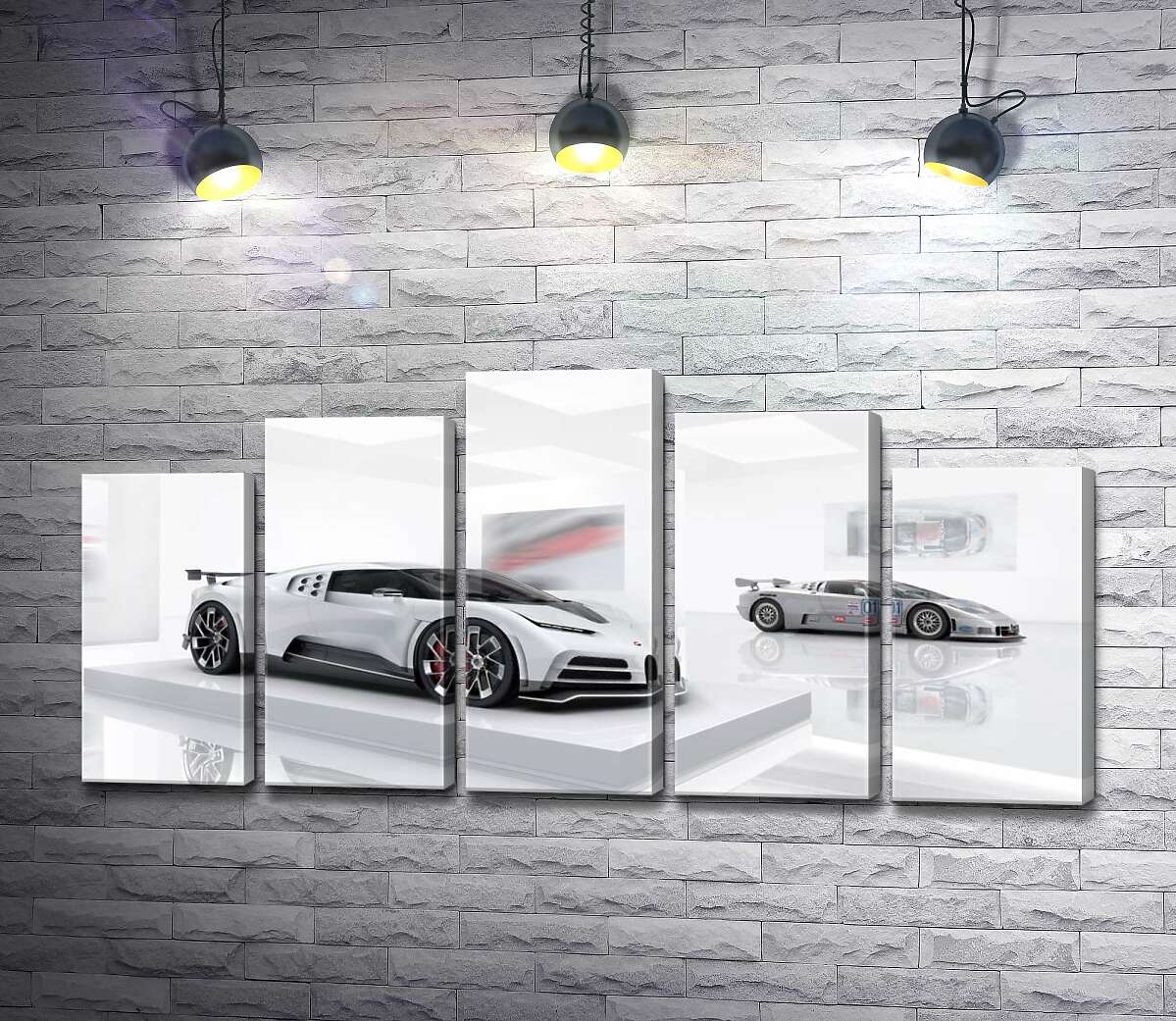 модульна картина Білий блиск спортивного автомобіля Бугатті (Bugatti Centodieci) (Модуль №29)