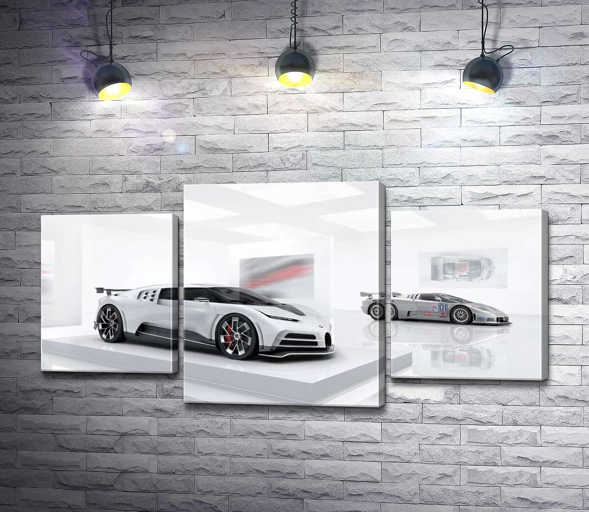 модульна картина Білий блиск спортивного автомобіля Бугатті (Bugatti Centodieci) (Модуль №10)