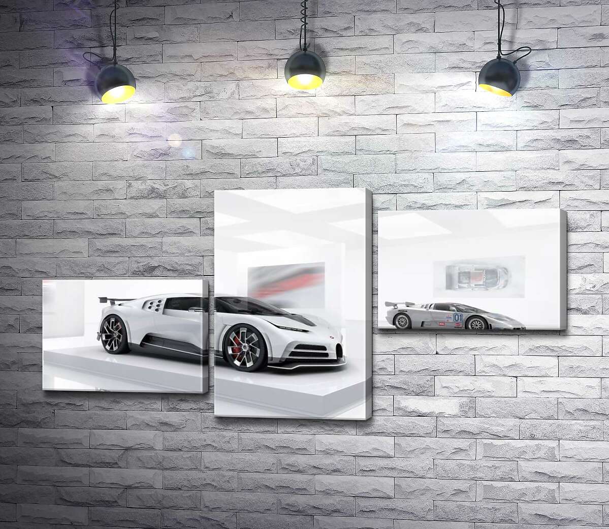 модульна картина Білий блиск спортивного автомобіля Бугатті (Bugatti Centodieci) (Модуль №12)